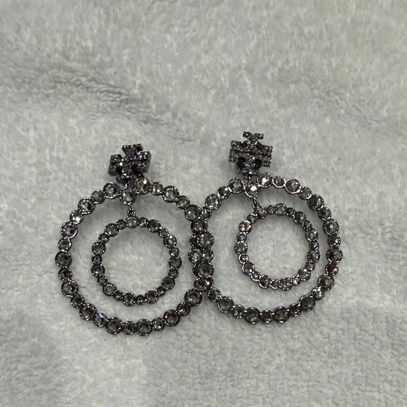 Tory Burch Silver Crystal Hoop Earrings - Picture 2 of 6